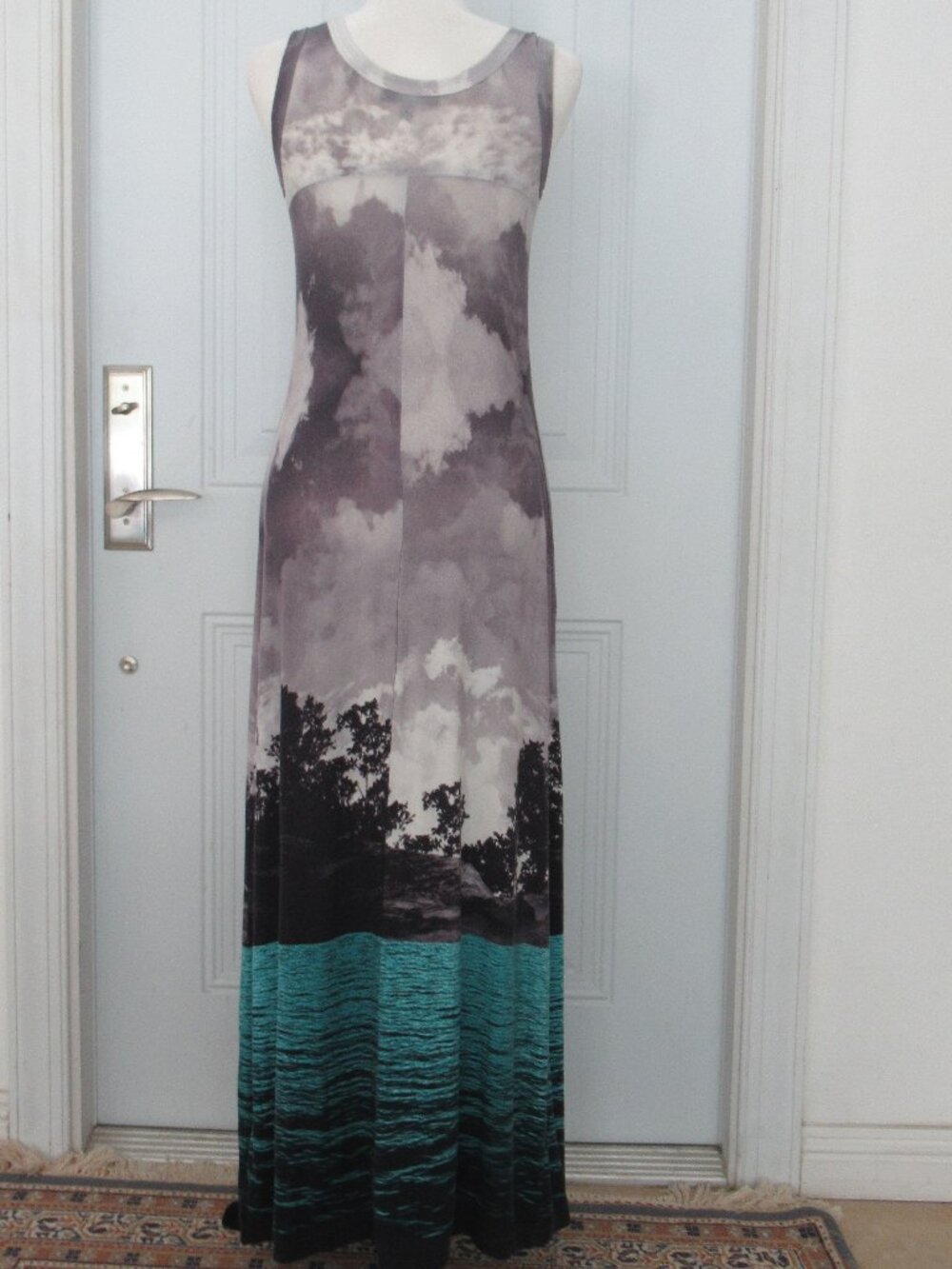 Karen Kane Maxi Summer Dress Size Small Lake Print Stretch, Multicolor - Picture 4 of 7